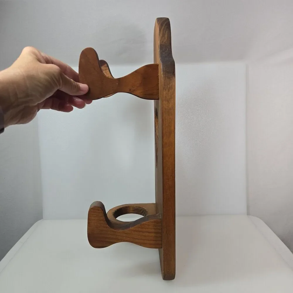 Vintage Wood Wall Mount Hair Dryer Curling Iron Holder Rustic Bathroom Organizer